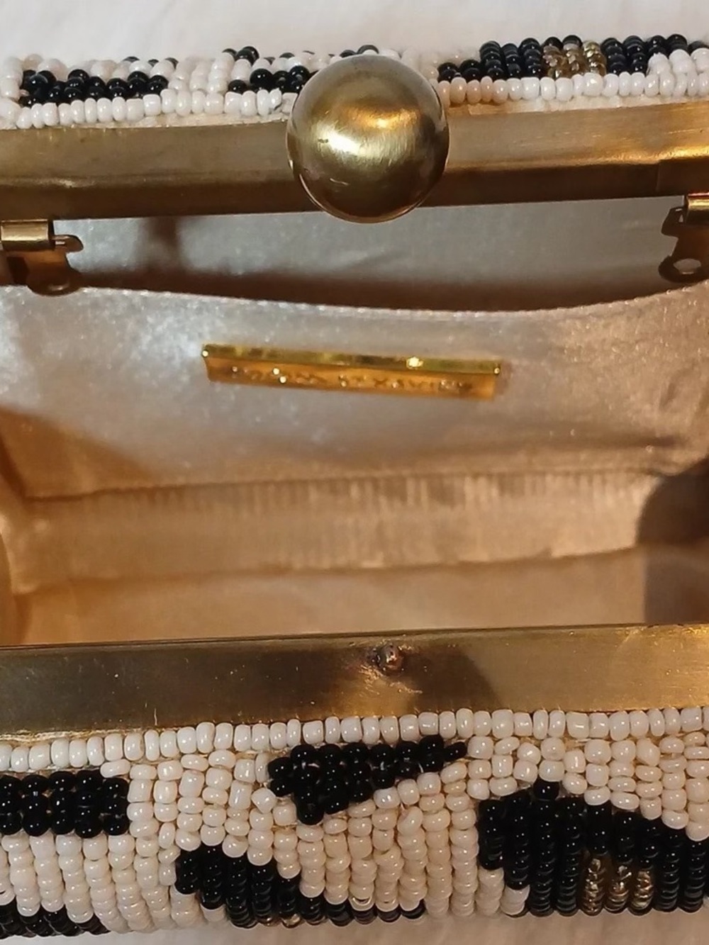 Beaded Leopard-Print Clutch in Black and Cream with Gold Accent - Picture 2 of 5